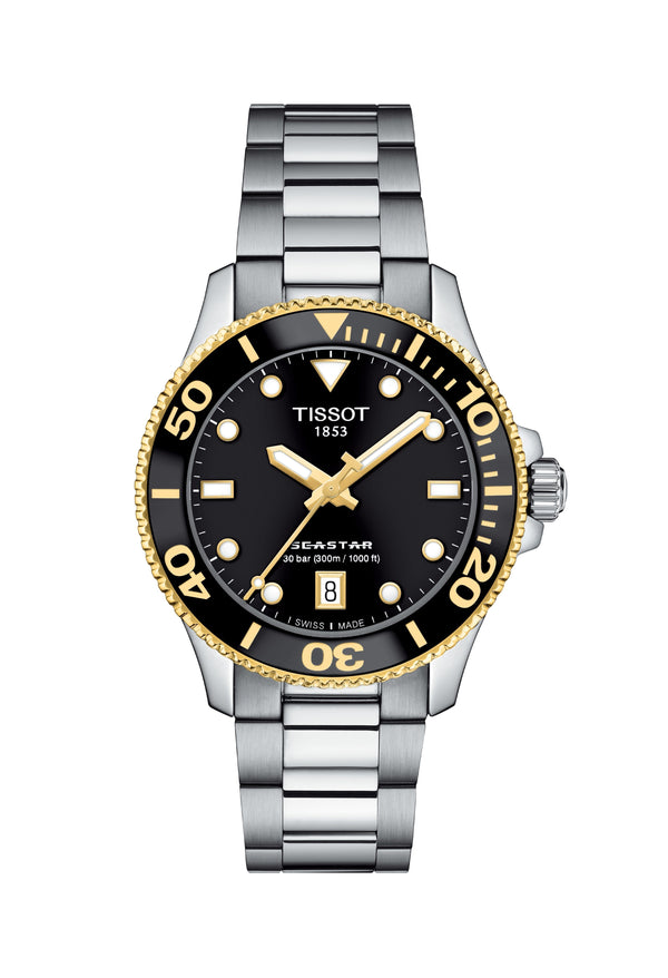 Tissot 36mm Seastar Black Dial Bracelet Watch