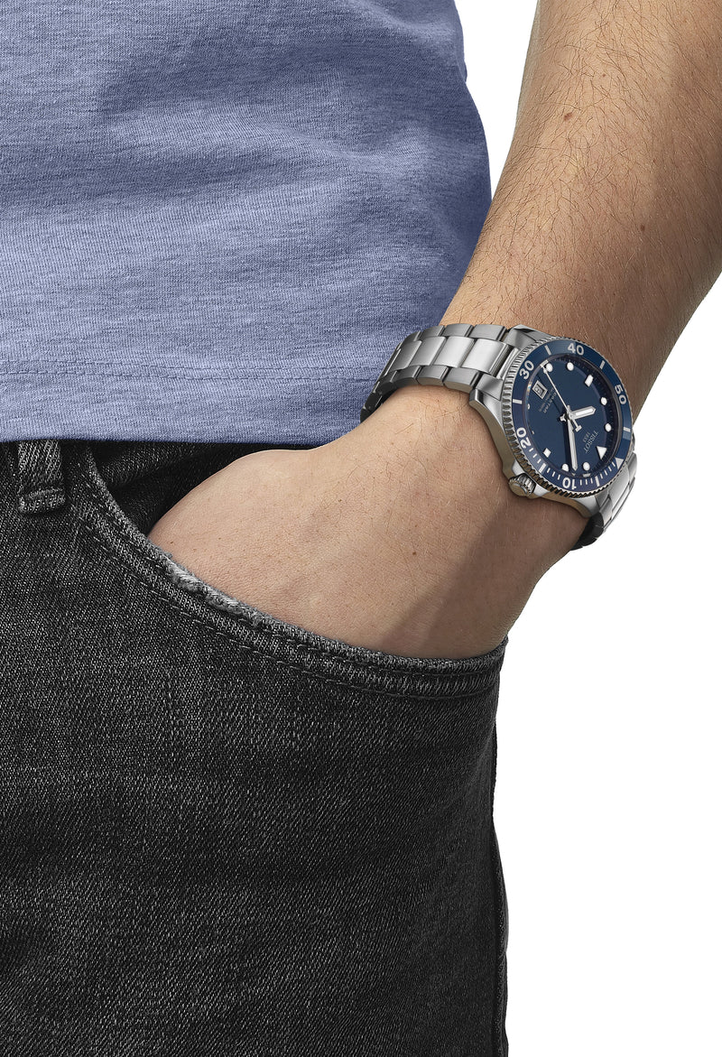 Mens Tissot 40mm Seastar 1000 Blue Dial Stainless Steel Bracelet Watch