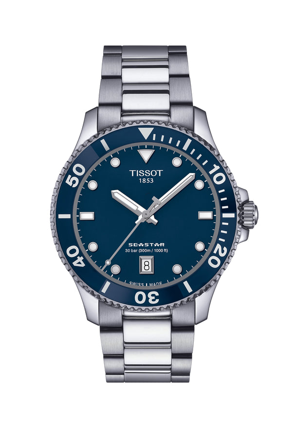 Mens Tissot 40mm Seastar 1000 Blue Dial Stainless Steel Bracelet Watch