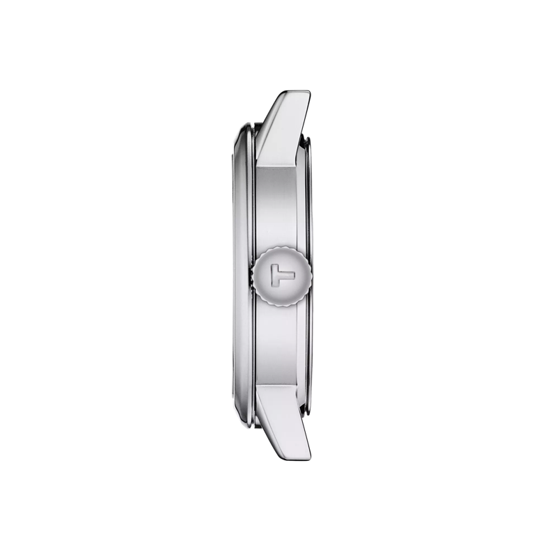 Side view of the Tissot Ladies Dream watch, showing the stainless steel case, lugs, and crown detail.