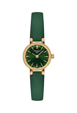 Ladies Tissot Lovely Round Green Strap Watch Gold Plated