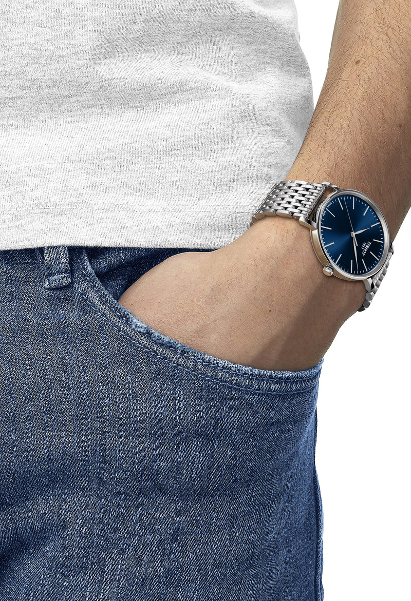 Mens Tissot Everytime Blue Dial Stainless Steel Bracelet Watch