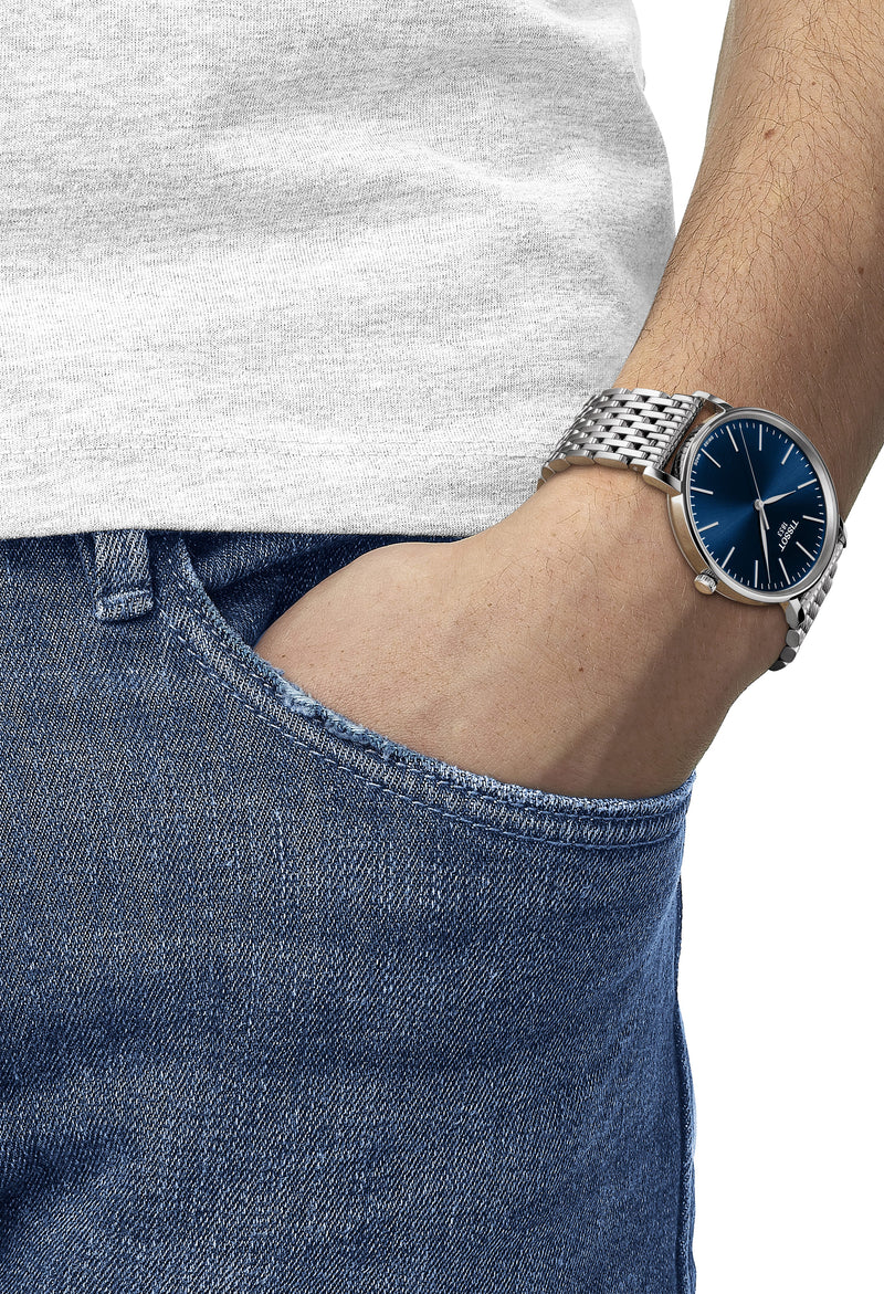 Gents Tissot Everytime Blue Dial Stainless Steel Bracelet Watch