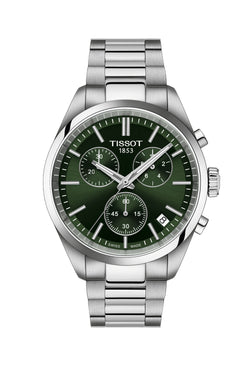 Mens Tissot PR100 Green Chronograph Dial Bracelet Watch Stainless Steel