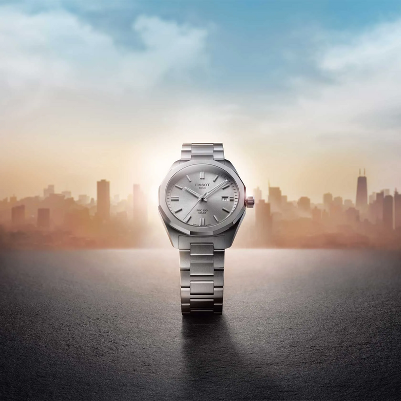 Tissot PRC100 Solar Quartz Silver Dial Bracelet Watch