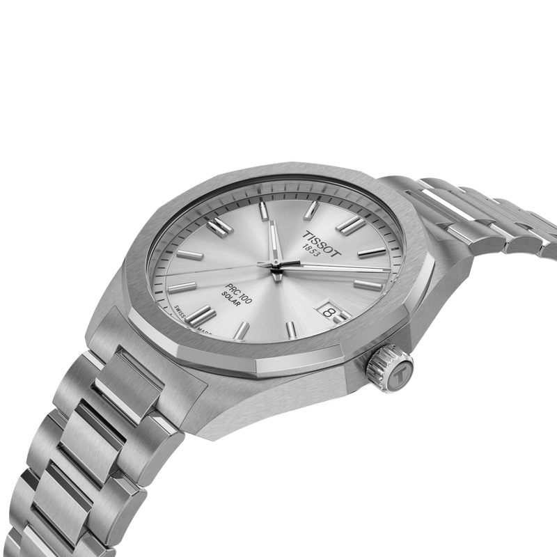 Tissot PRC100 Solar Quartz Silver Dial Bracelet Watch