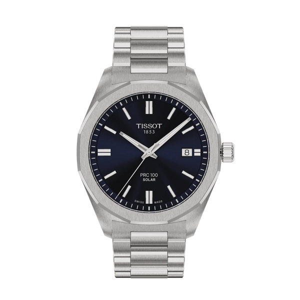 The Mens Tissot PRC100 Solar Quartz, a blue dial stainless steel watch from Tissot, available at OD’s Jewellers in St Helens