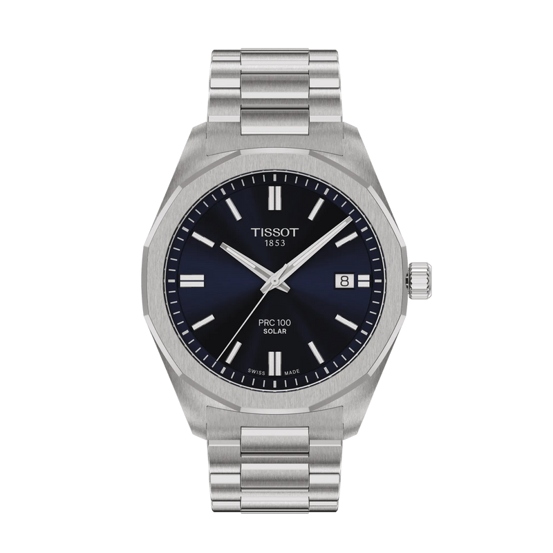 The Mens Tissot PRC100 Solar Quartz, a blue dial stainless steel watch from Tissot, available at OD’s Jewellers in St Helens