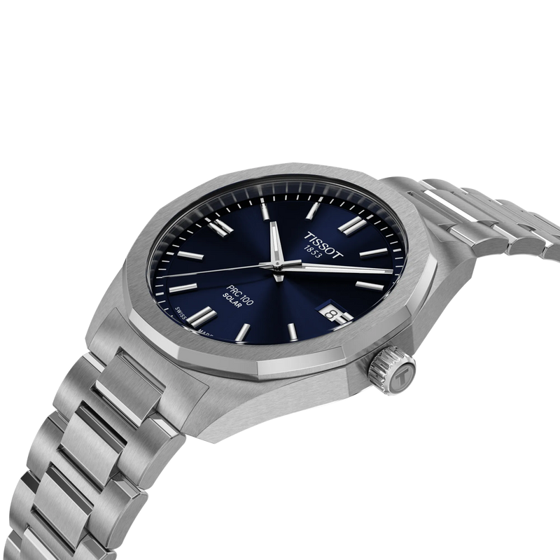 The Mens Tissot PRC100 Solar Quartz Blue Dial Bracelet Watch Stainless Steel, a blue stainless steel watch from Tissot, available at OD’s Jewellers in St Helens