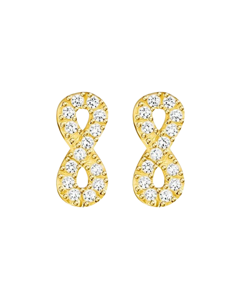 Elegant gold-plated Thomas Sabo Infinity stud earrings. Symbolizing forever, detailed with cubic zirconia stones.