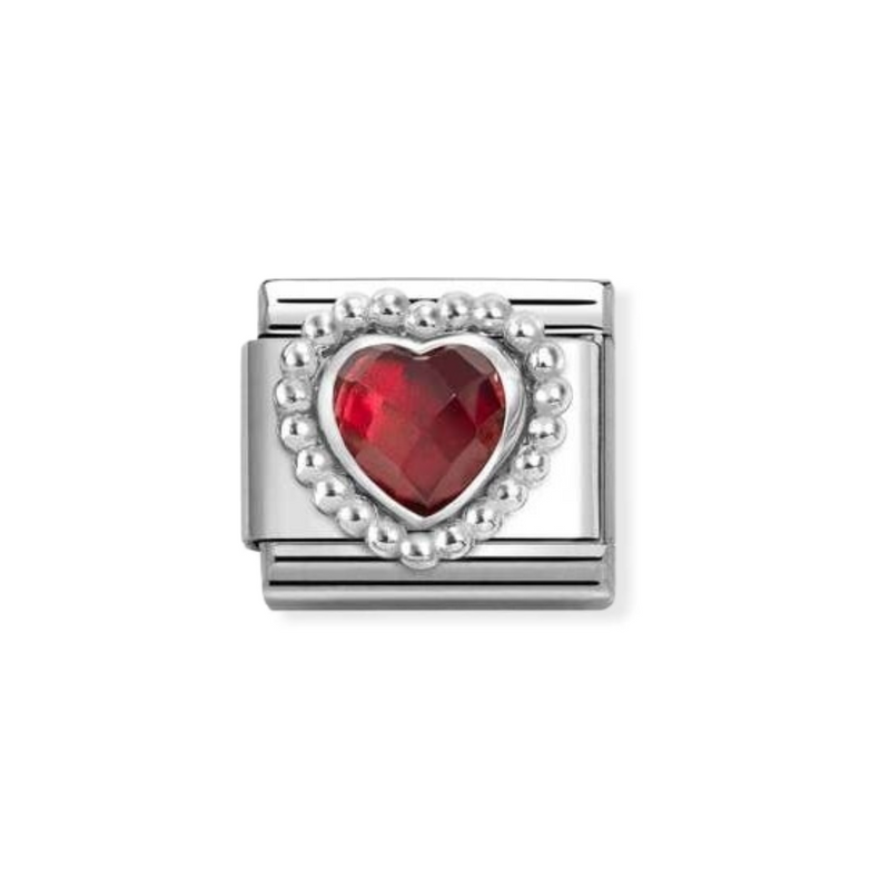 Nomination Composable bracelet charm featuring a red faceted heart stone, for adding a romantic touch to your bracelet.