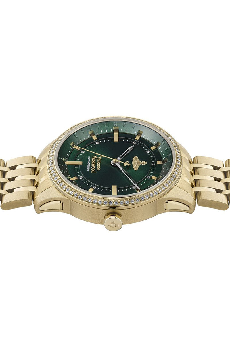 Vivienne Westwood Ladies East End Green Dial Bracelet Watch Gold Plated