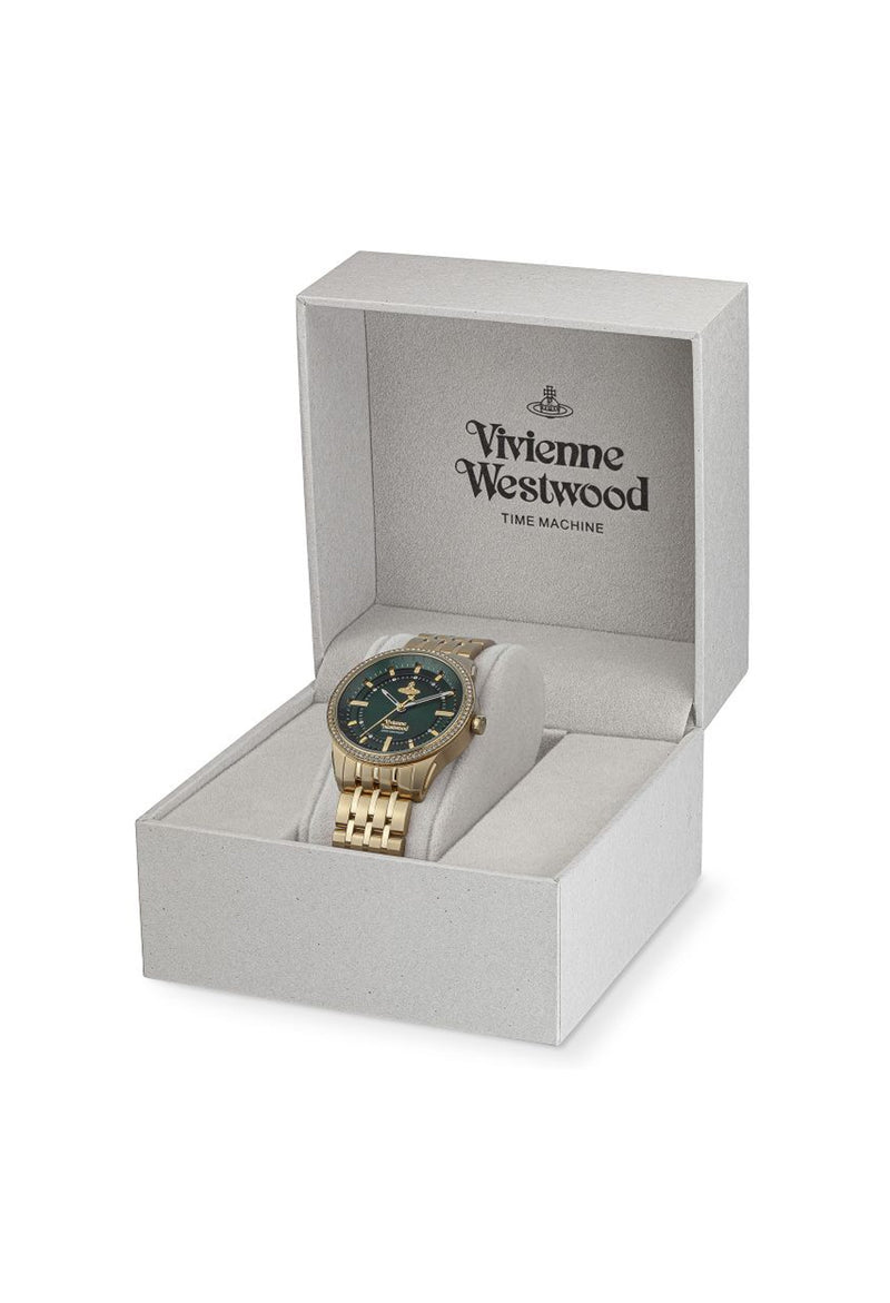 Vivienne Westwood Ladies East End Green Dial Bracelet Watch Gold Plated
