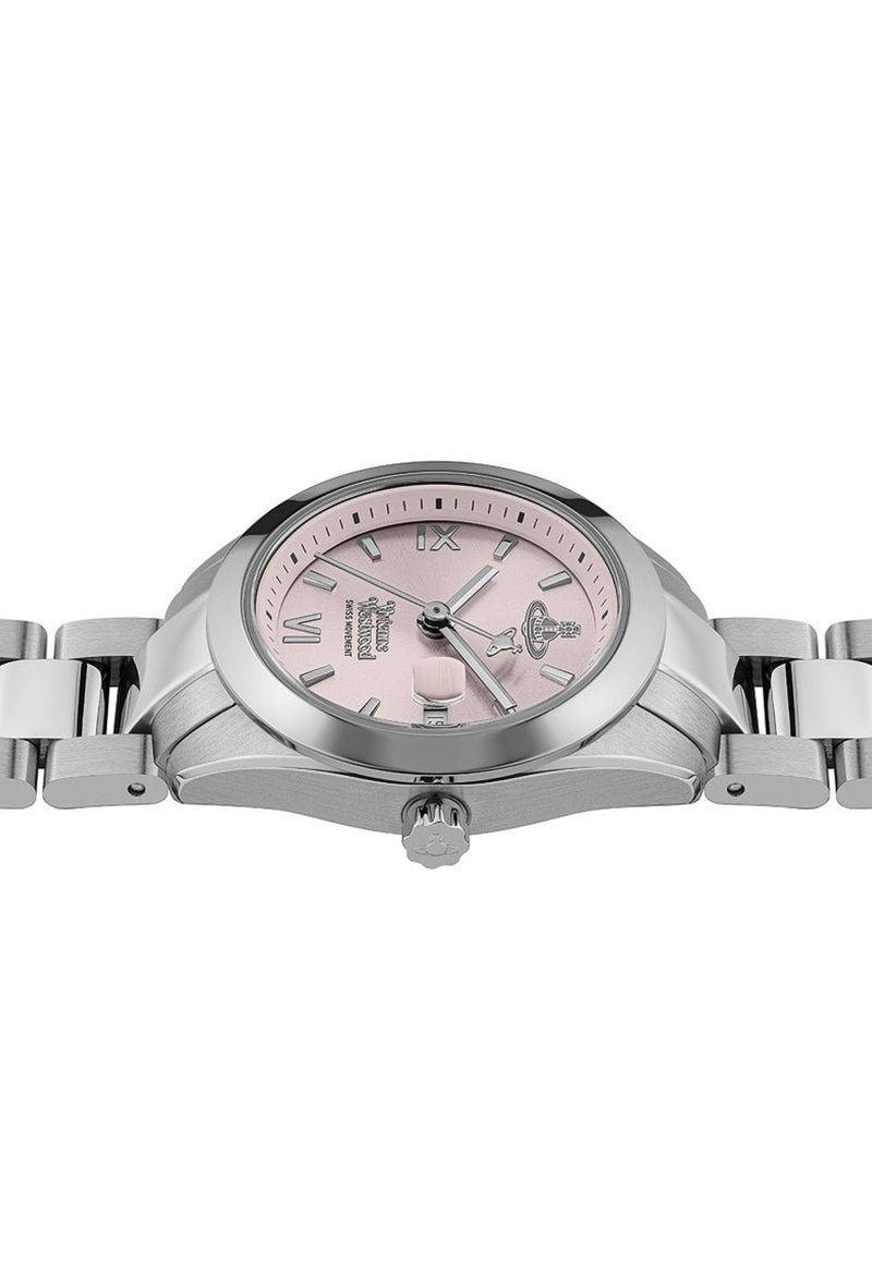 The Vivienne Westwood Ladies Fenchurch Pink Dial Bracelet Watch Stainless Steel, a pink dial stainless steel bracelet watch from Vivienne Westwood, available at OD’s Jewellers in St Helens.
