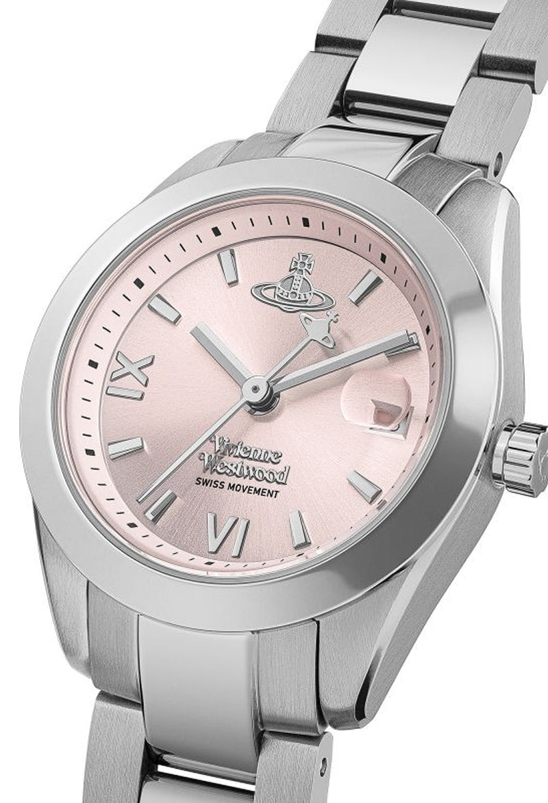 Vivienne Westwood Ladies Fenchurch Pink Dial Bracelet Watch, pink stainless steel bracelet watch from Vivienne Westwood, OD’s Jewellers St Helens.