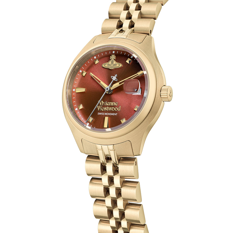 The Vivienne Westwood Ladies Little Camberwell Rust Dial Watch Gold Plated, a rust dial gold plated watch from Vivienne Westwood, available at OD’s Jewellers in St Helens