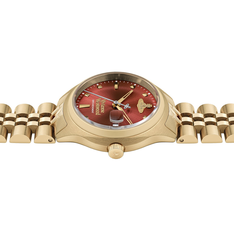 The Vivienne Westwood Little Camberwell watch, rust dial gold plated, from Vivienne Westwood, available at OD’s Jewellers in St Helens