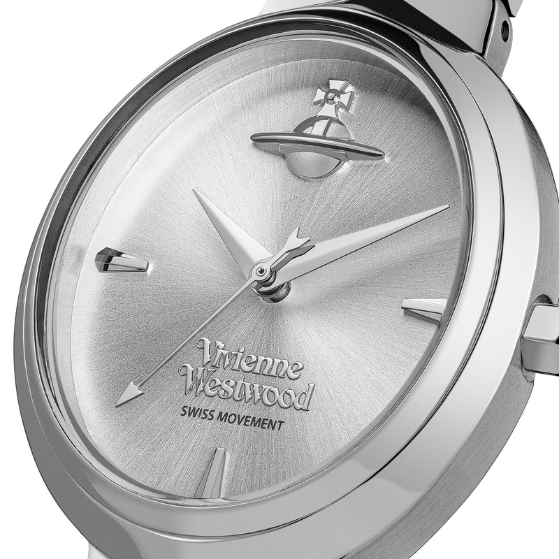 The Vivienne Westwood Ladies Armour watch, a silver stainless steel bracelet watch from Vivienne Westwood, available at OD’s Jewellers in St Helens
