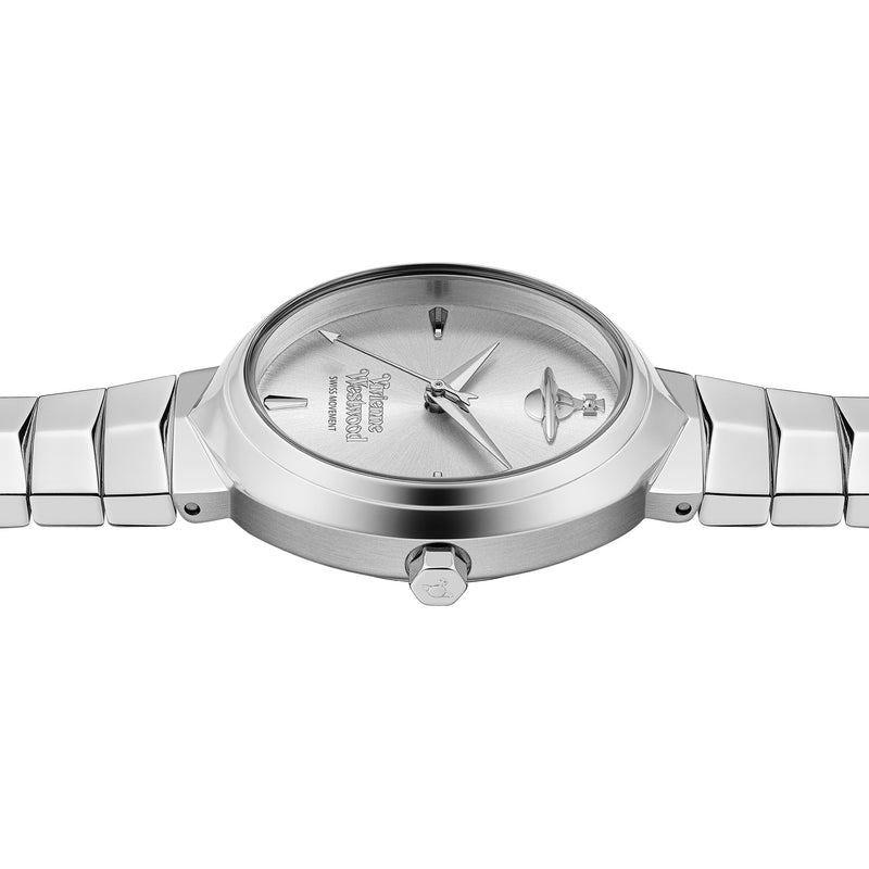 The Vivienne Westwood Ladies Armour Silver Dial Bracelet Watch Stainless Steel, a silver stainless steel bracelet watch from Vivienne Westwood, available at OD’s Jewellers in St Helens