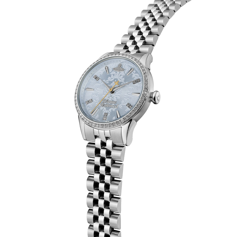 Vivienne Westwood Ladies Wallace Pale Blue Crystal Dial Stainless Steel Bracelet Watch