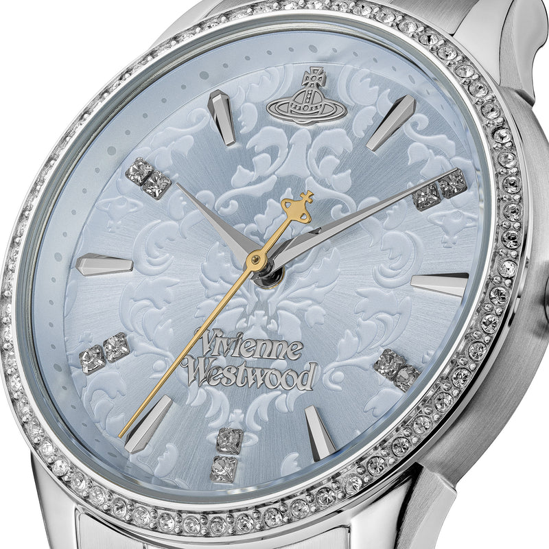 Vivienne Westwood Ladies Wallace Pale Blue Crystal Dial Stainless Steel Bracelet Watch