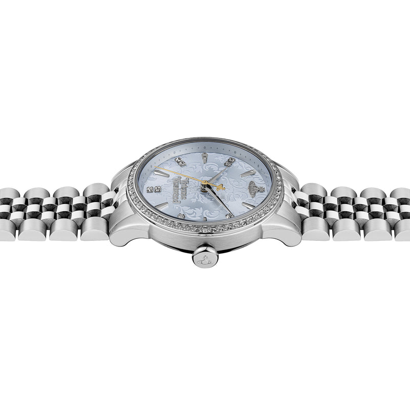 Vivienne Westwood Ladies Wallace Pale Blue Crystal Dial Stainless Steel Bracelet Watch