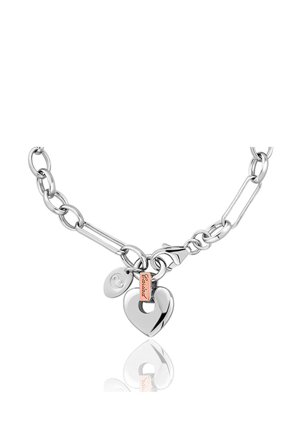 The Clogau Cariad Heart Figaro Bracelet In Sterling Silver, a silver bracelet from Clogau, available at OD’s Jewellers in St Helens.