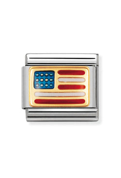 Composable charm featuring the American flag design. Ideal for Nomination charm bracelets, patriotic jewelry.
