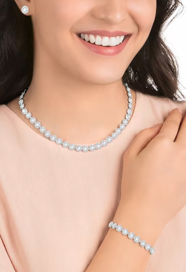 Swarovski Angelic Necklace, Bracelet and Earrings Set Rhodium Plated