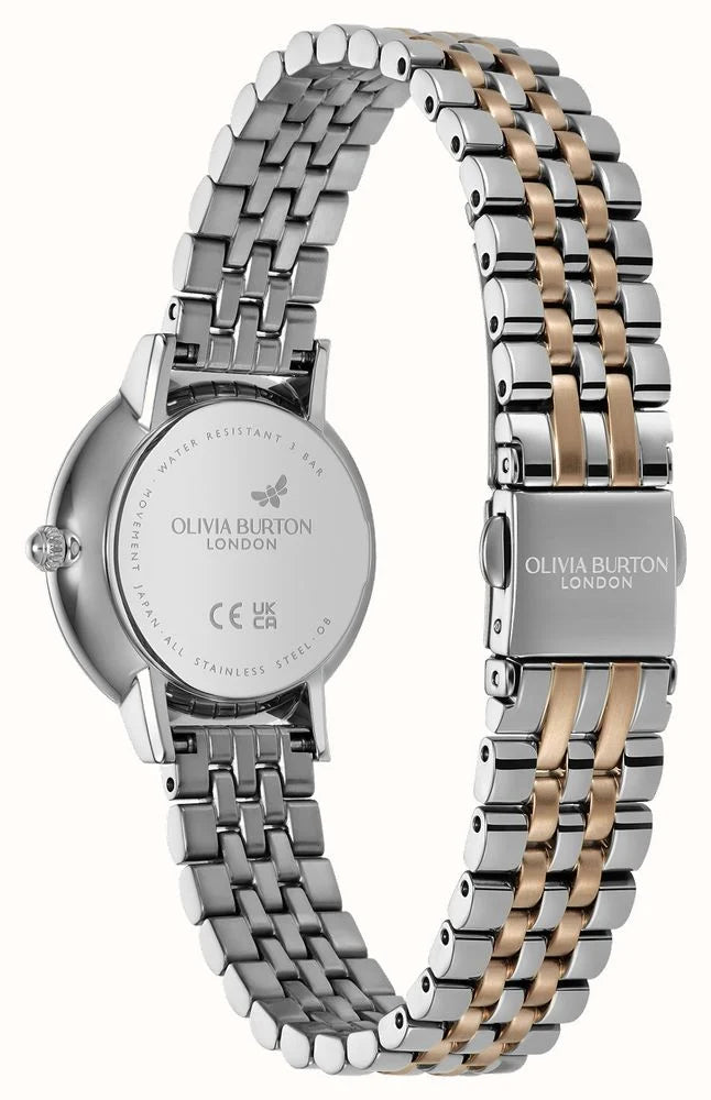 Ladies Olivia Burton Honeycomb Ultra Slim Dove Grey Dial Bracelet Watch Two Tone