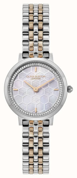 Ladies Olivia Burton Honeycomb Ultra Slim Dove Grey Dial Bracelet Watch Two Tone