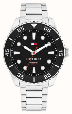 Tommy Hilfiger Mens Oceanic Black Dial Bracelet Watch Stainless Steel
