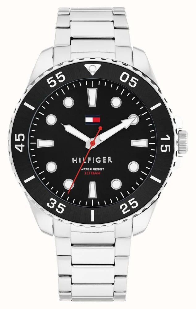 Tommy Hilfiger Mens Oceanic Black Dial Bracelet Watch Stainless Steel