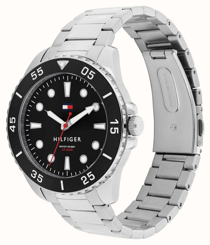 Tommy Hilfiger Mens Oceanic Black Dial Bracelet Watch Stainless Steel