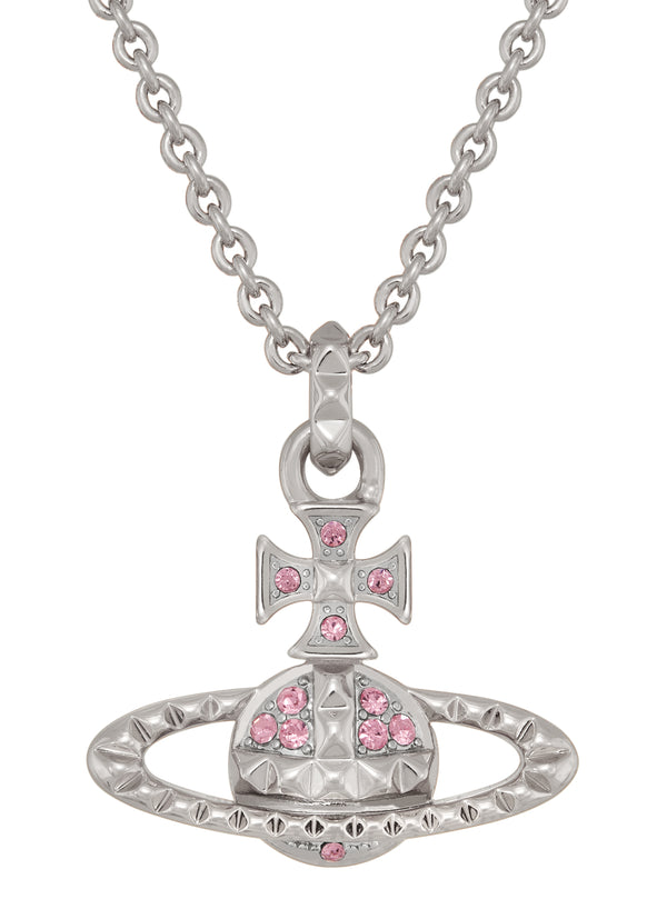 Vivienne Westwood Platinum Plated Mayfair Bas Relief Pink Crystal Necklace 630203EG-02W190-