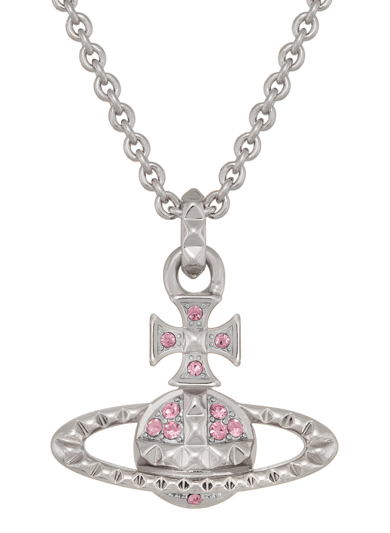 Vivienne Westwood Platinum Plated Mayfair Bas Relief Pink Crystal Necklace 630203EG-02W190-