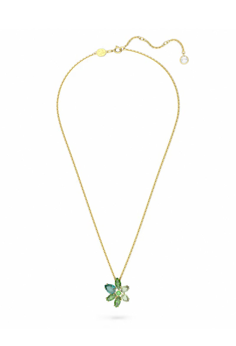 Swarovski Gema: Mixed Cuts Green Flower Pendant Gold Plated