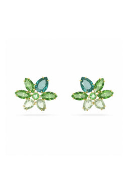 Swarovski Gema: Mixed Cuts Green Flower Earrings Gold Plated