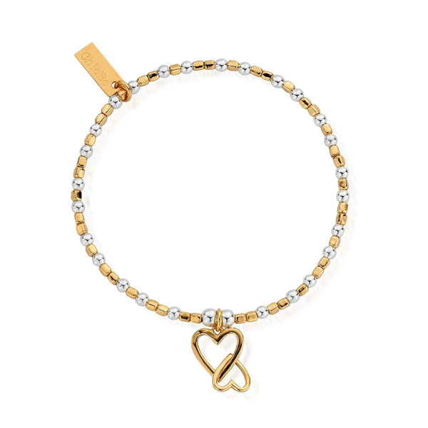 ChloBo Mini Cube Love Heart Bracelet in Silver Gold Plated