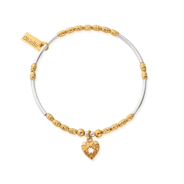 ChloBo Gold & Silver Star Heart Bracelet in Silver Gold Plated
