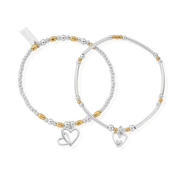 ChloBo Double Devotion bracelets. Sterling silver and gold beads, heart charm, signifies a strong bond.