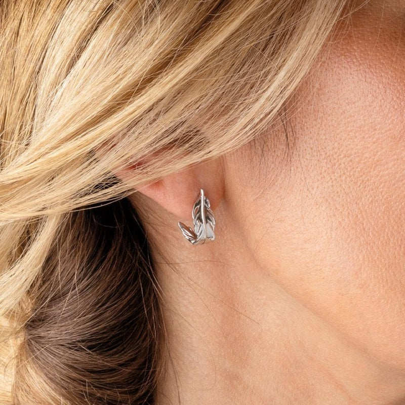 Kit Heath Feather Wisp Semi Hoop Earrings in Silver