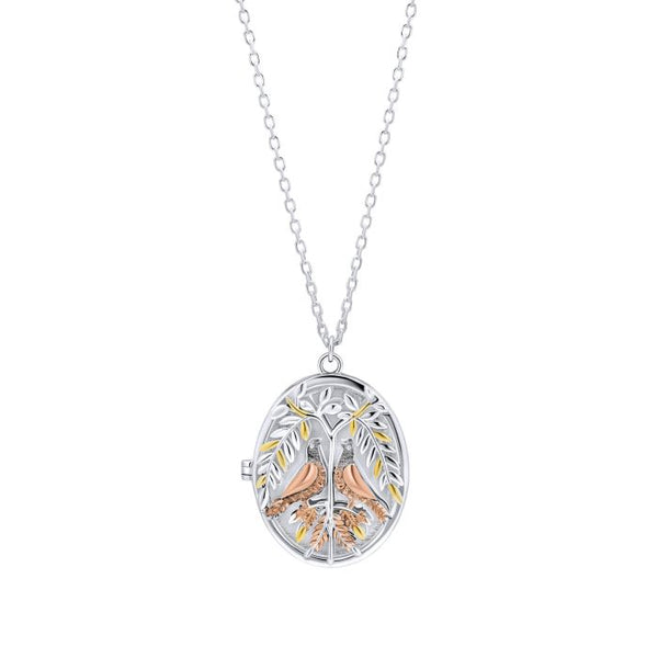 Laura Ashley Turtle Dove Locket and Chain Silver Plated