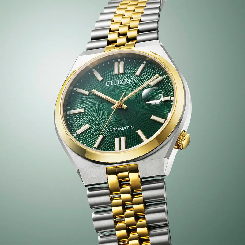 Citizen Mens Two-Tone Tsuyosa Green Dial Automatic Bracelet Watch  NK0024-54X