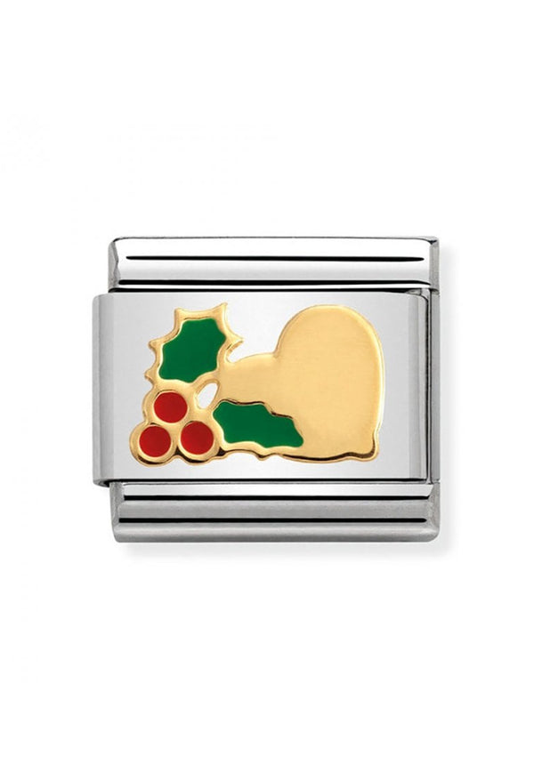 Nomination Composable Classic Link Christmas Heart With Holly in 18k gold by Nomination Italy