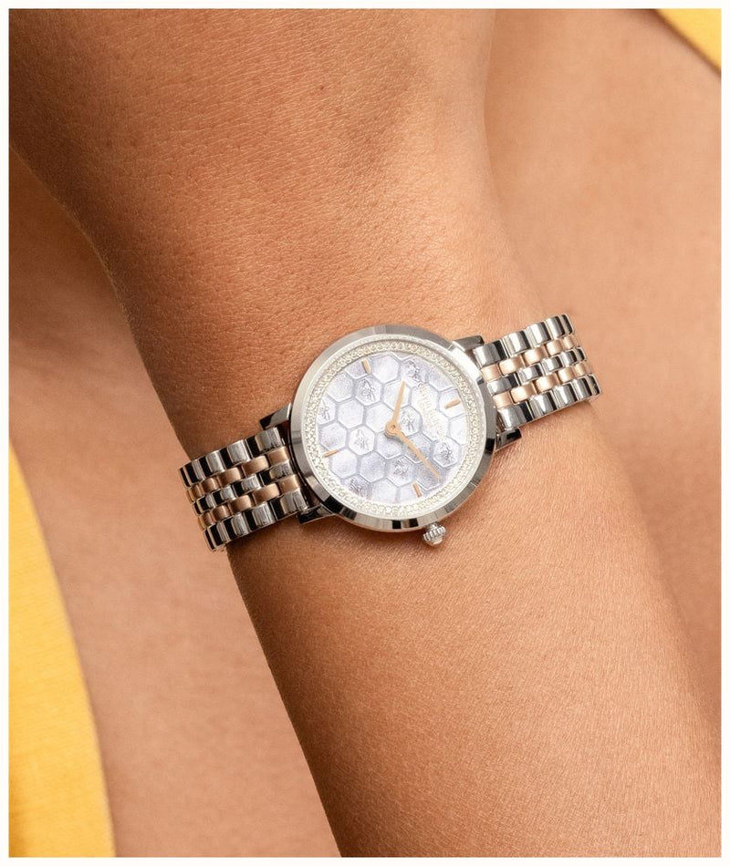 Ladies Olivia Burton Honeycomb Ultra Slim Dove Grey Dial Bracelet Watch Two Tone