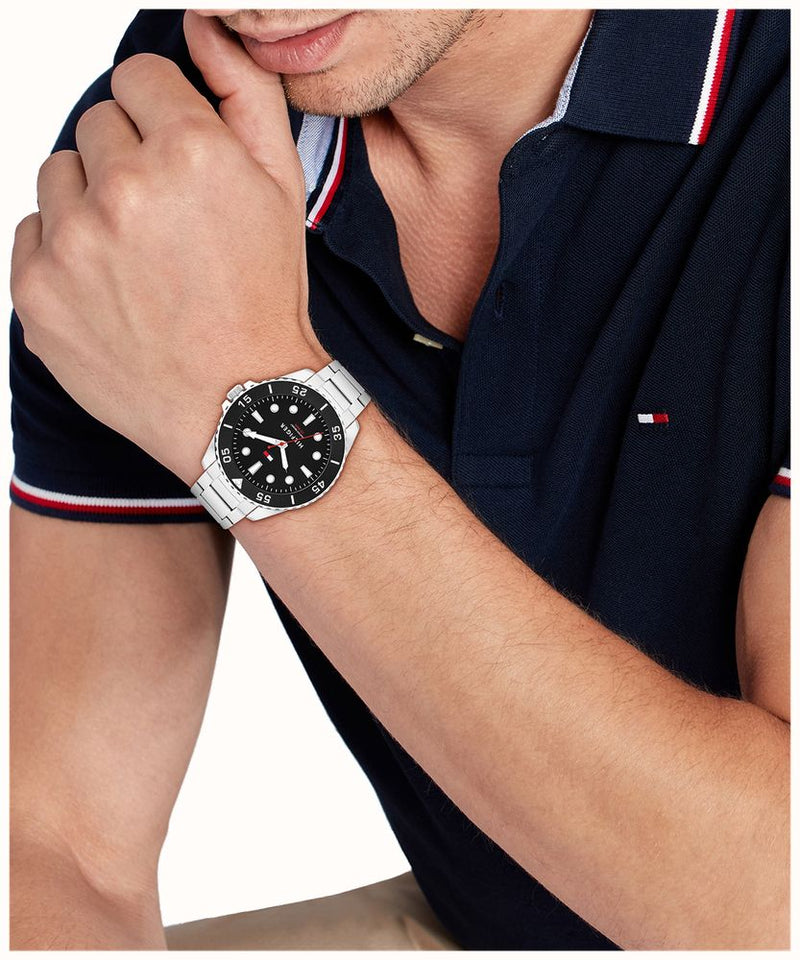 Tommy Hilfiger Mens Oceanic Black Dial Bracelet Watch Stainless Steel