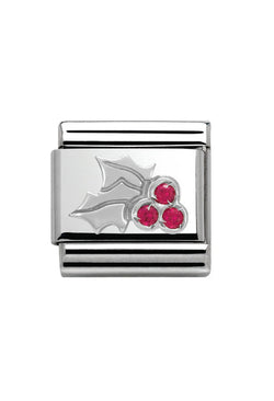 Nomination Composable Classic Link Christmas Red Holly in Stainless Steel, Enamel, CZ & Arg 925 *