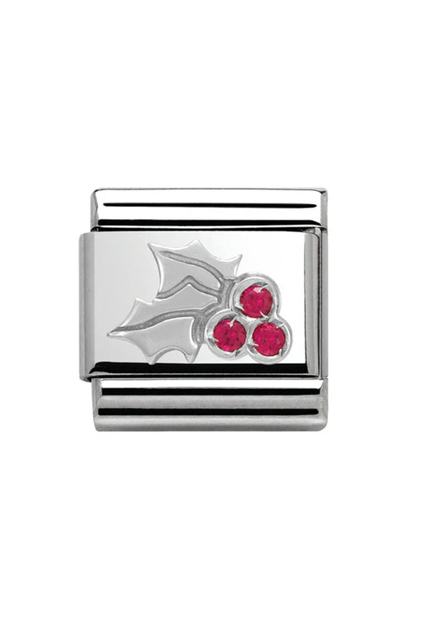 Nomination Composable Classic Link Christmas Red Holly in Stainless Steel, Enamel, CZ & Arg 925