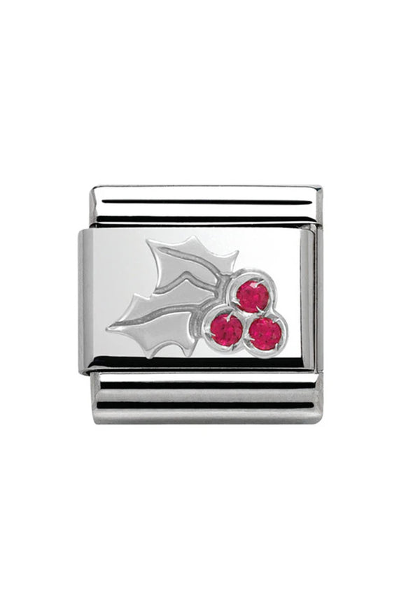 Nomination Composable Classic Link Christmas Red Holly in Stainless Steel, Enamel, CZ & Arg 925 *